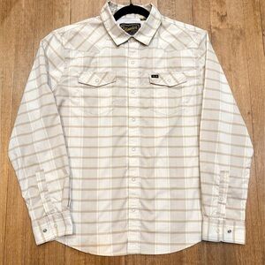Howler Brothers - H bar B - Long Sleeve Plaid Cream + Tan - size LARGE